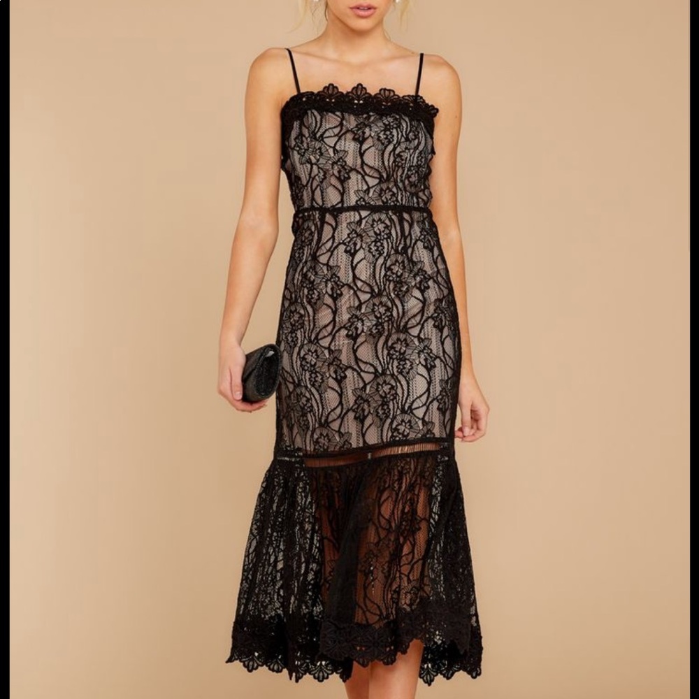 BB Dakota RSVP Black and Nude Lace Midi Dress - Size 10